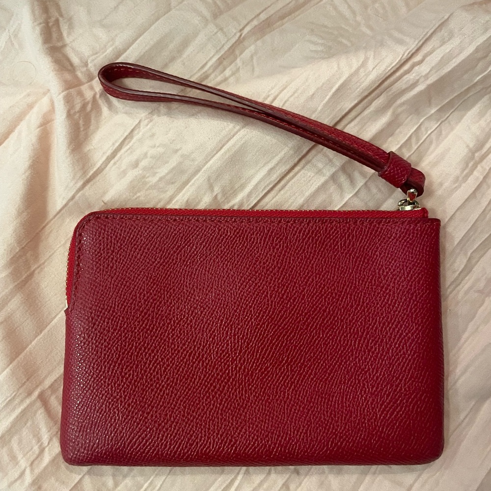 Coach Crossgrain Leather Corner Zip Wristlet Wallet 1941 Red - Picture 2 of 5